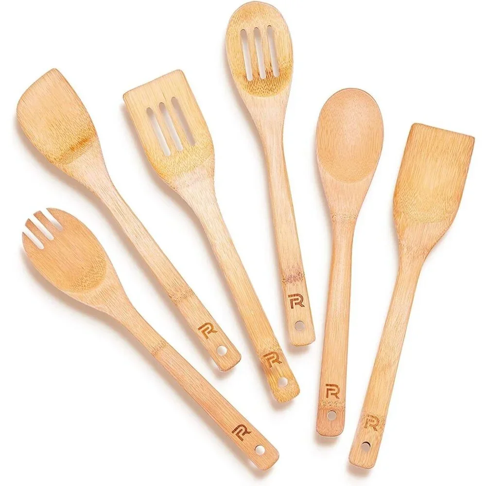 6-Piece Wooden Spoons Apartment Essentials Wood Spatula Spoon Nonstick Kitchen